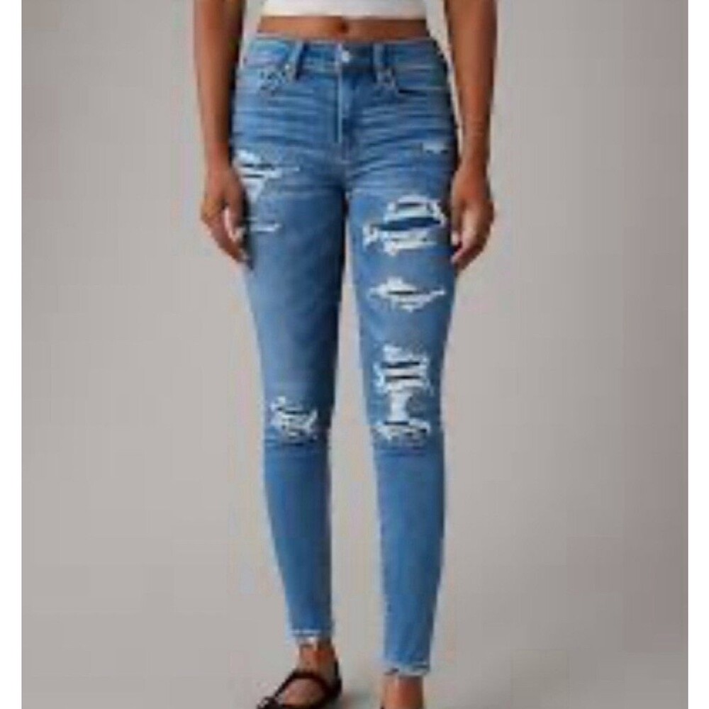 American Eagle Ne(X)t Level Stretch Super Hi-Rise Jegging Ripped Patched Size 6